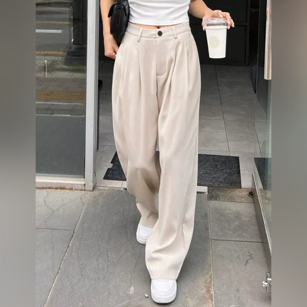 Chic Beige Wide-Leg Trousers size 24
